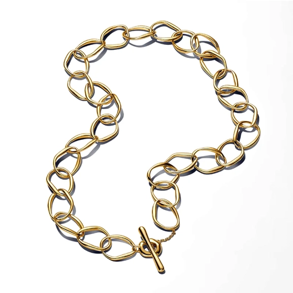 Organiskt Format Halsband Guld från Pandora Essence - Elegans och charm i 14 karat guld med förtrollande länkar och stilrent T-lås.