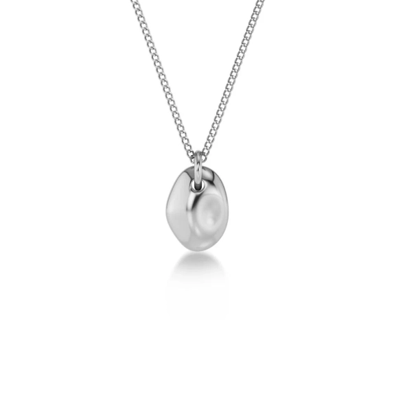 Halsband i polerat rostfritt stål med asymmetrisk sten som charm på en elegant