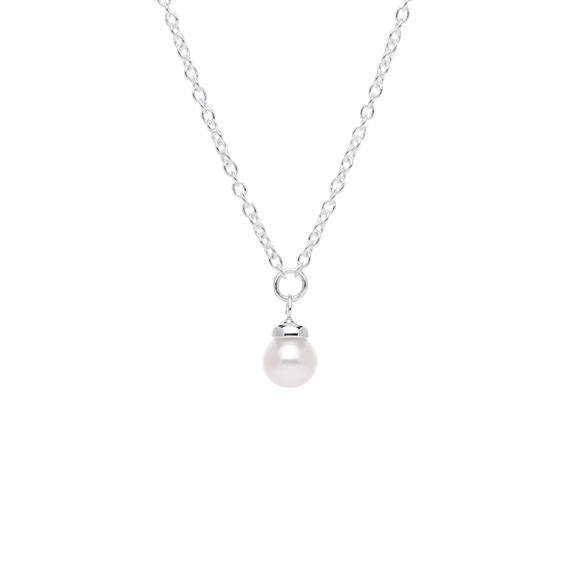 Petite Pearl Single Necklace i silver med justerbar längd och en vit sötvattenspärla