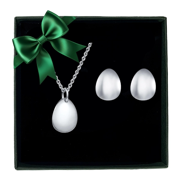Presentset Mini Rose Petal: halsband och örhängen i silver med mjuka