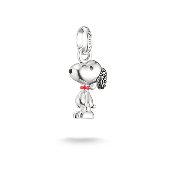 Thomas Sabo x Peanuts Snoopy Pavé-berlock i silver med svarta zirkoniastenar och röd emaljhalsduk