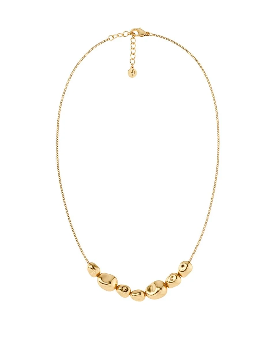 Halsband i 14K guldplätering med sex oregelbundet formade stenar i olika storlekar på en elegant kedja.