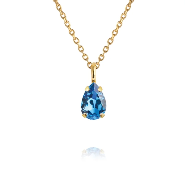 Amelia Necklace Gold Recreated Iceblue med droppformad isblå Swarovski® kristall på guldpläterad kedja