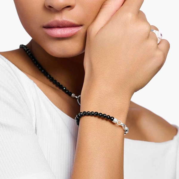Charm bracelet with black onyx beads and chain links silver - Thomas Sabo - Suuri valikoima & ilmainen lahjapaketointi - Nordicspectra.fi