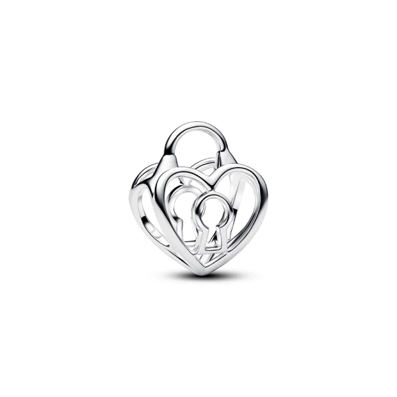 Offener Herz- und Vorhängeschloss-Charm von Pandora Moments aus Sterlingsilber. Symbolisiert Vertrauen