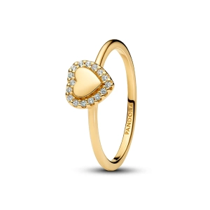 Halo-Herzring Gold von Pandora Timeless. Aus 14 Karat vergoldetem Material mit strahlendem Herz