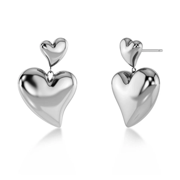 Stora hjärtformade örhängen i blankt rostfritt stål från Edblad Amorina