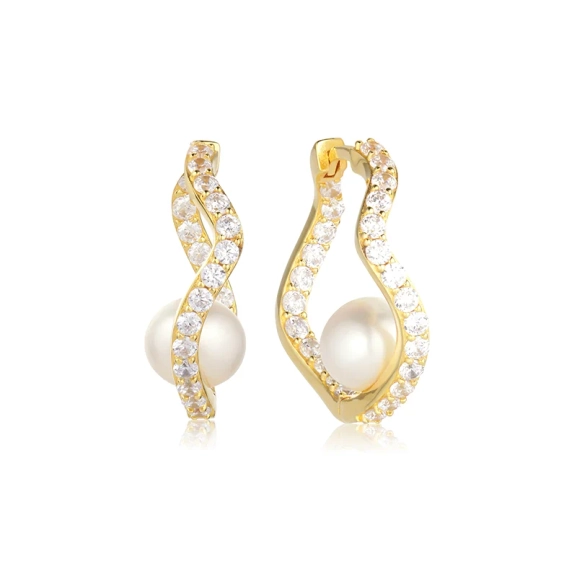 Ponza Örhängen Guld från Sif Jakobs i 18K guldpläterat silver med cubic zirconia och sötvattenpärla