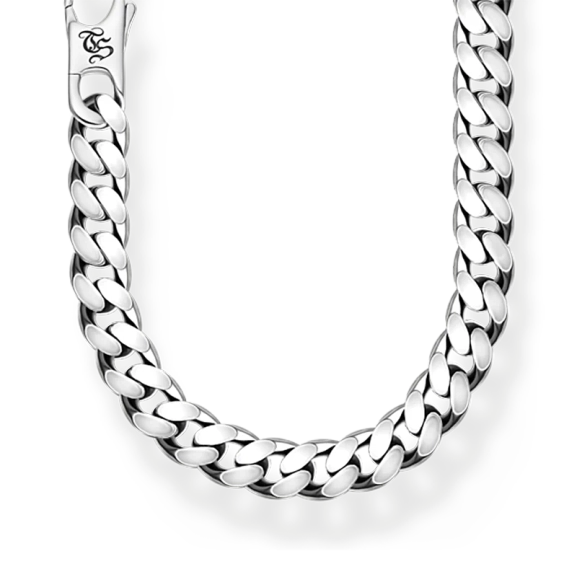 Grov Pansarlänk Halsband i återvunnet svärtat silver med stort karbinlås och ingraverade TS-initialer
