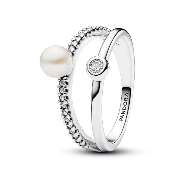 Behandelte Süßwasserzuchtperle & Pavé Doppelband-Ring - PANDORA - Nordic Spectra