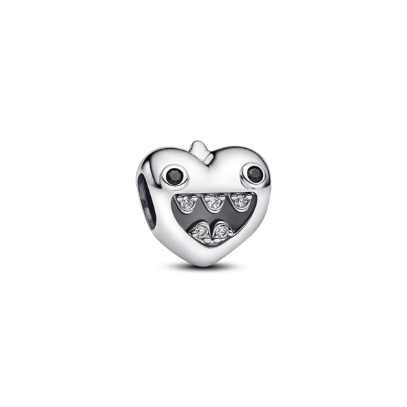Charm aus Sterlingsilber mit dem Text „Mum of little Monsters“ und einem Monstermotiv. 3D-Details